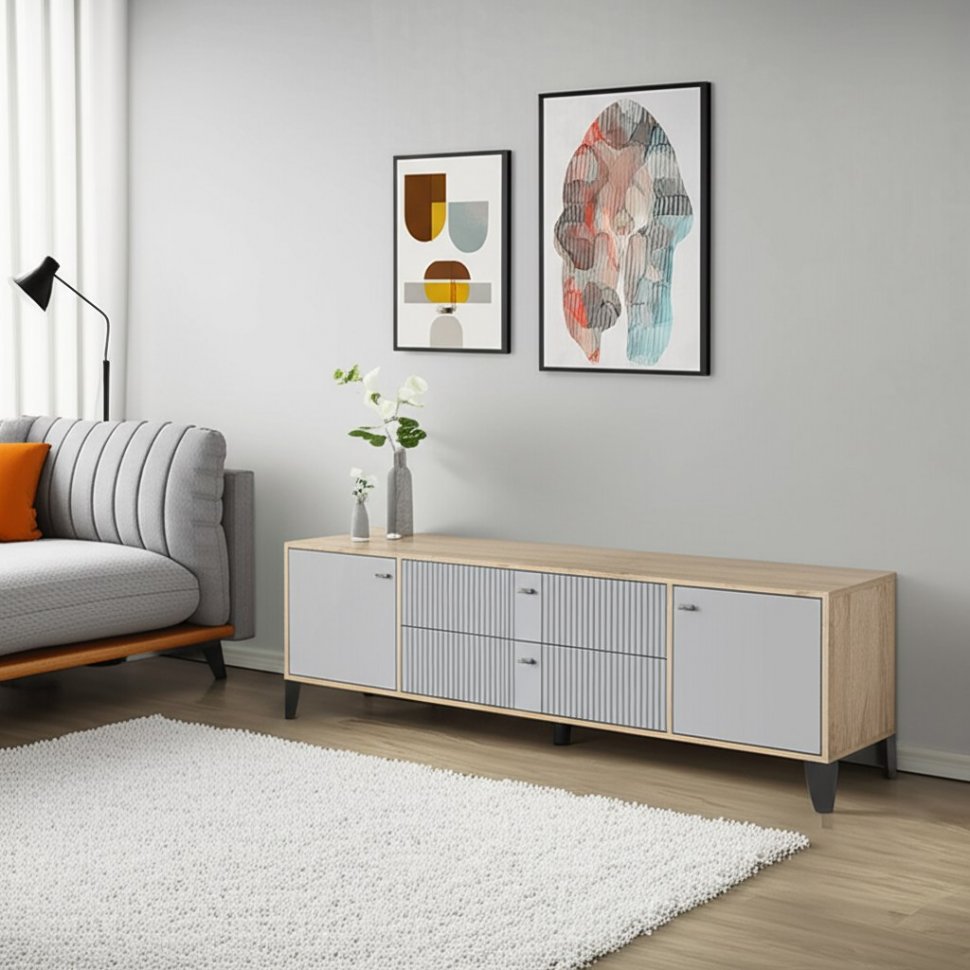 Тумба под телевизор Парус-10, Дуб крафт серый, Серый