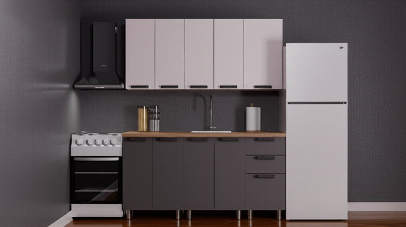 Кухня Аленушка 1,6 м Лаванда Кашемир/Сталь, черный (без столешницы)