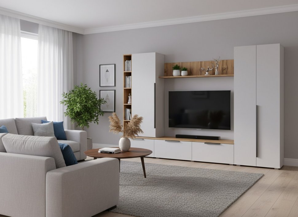 Шкаф многоцелевого назначения 63.02 Аккорд Дуб золотой / Кашемир