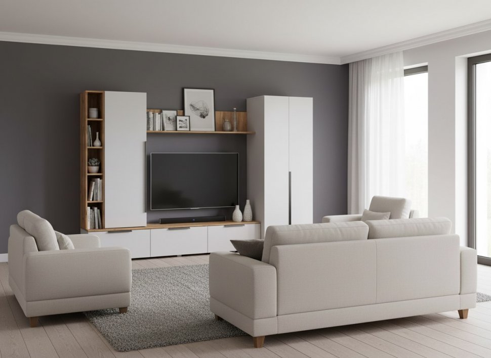 Шкаф многоцелевого назначения 63.02 Аккорд Дуб золотой / Кашемир