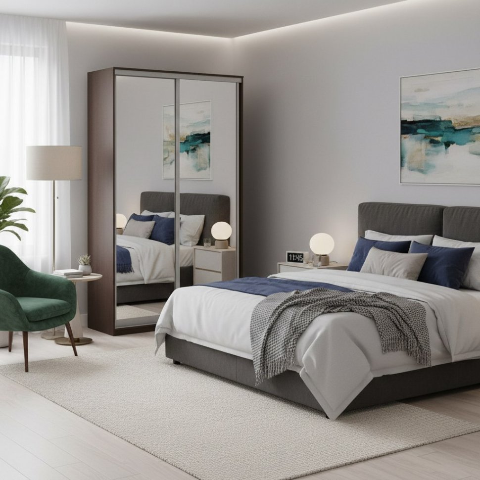 Шкаф купе Модерн 1190х450 2-х дверный 2-х секционный зеркальный венге