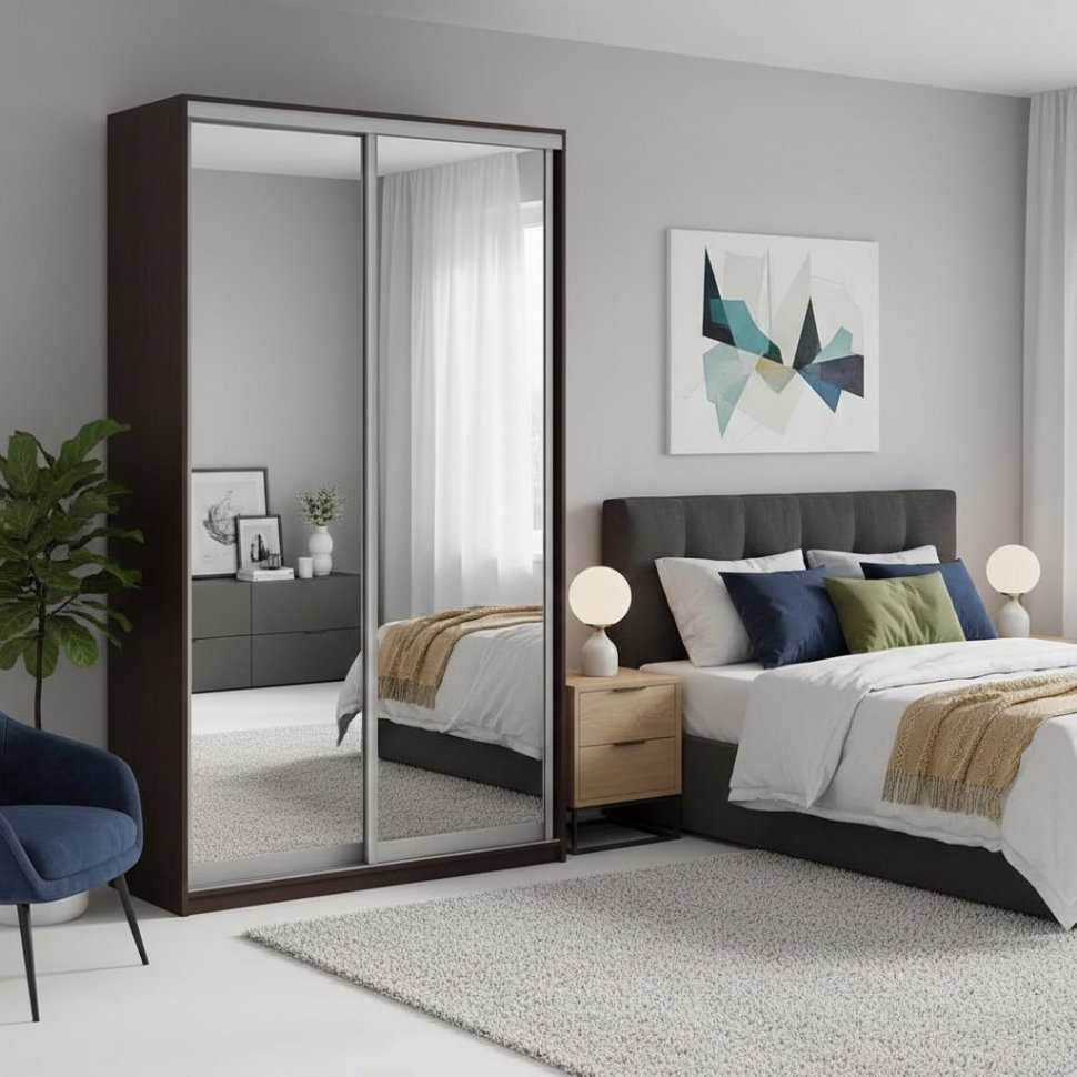 Шкаф купе Модерн 1190х450 2-х дверный 2-х секционный зеркальный венге