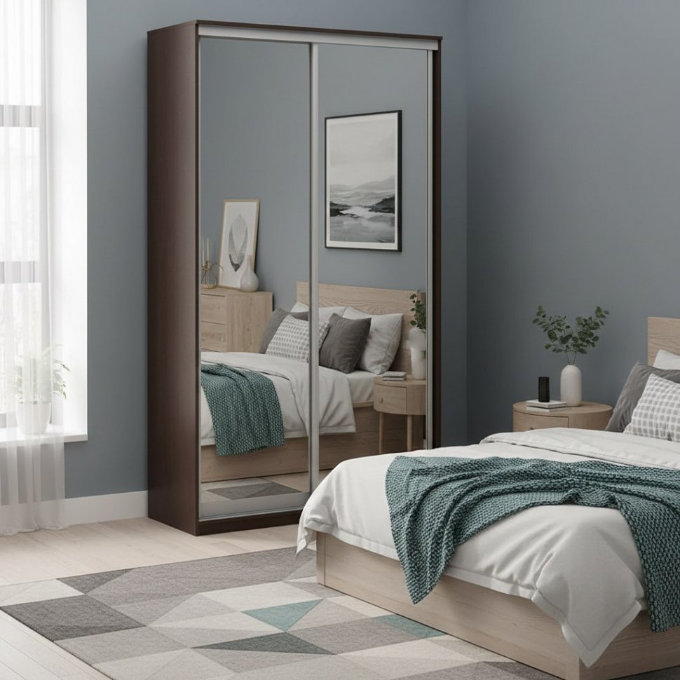 Шкаф купе Модерн 1190х450 2-х дверный 2-х секционный зеркальный венге