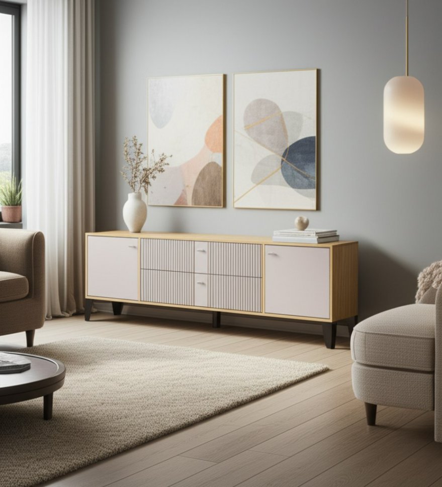 Тумба под телевизор Парус-10, Дуб крафт золотой, Карбон латте