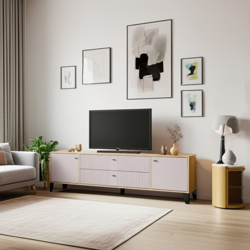 Тумба под телевизор Парус-10, Дуб крафт золотой, Карбон латте