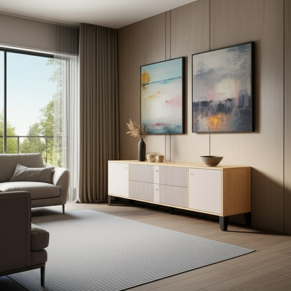 Тумба под телевизор Парус-10, Дуб крафт золотой, Карбон латте