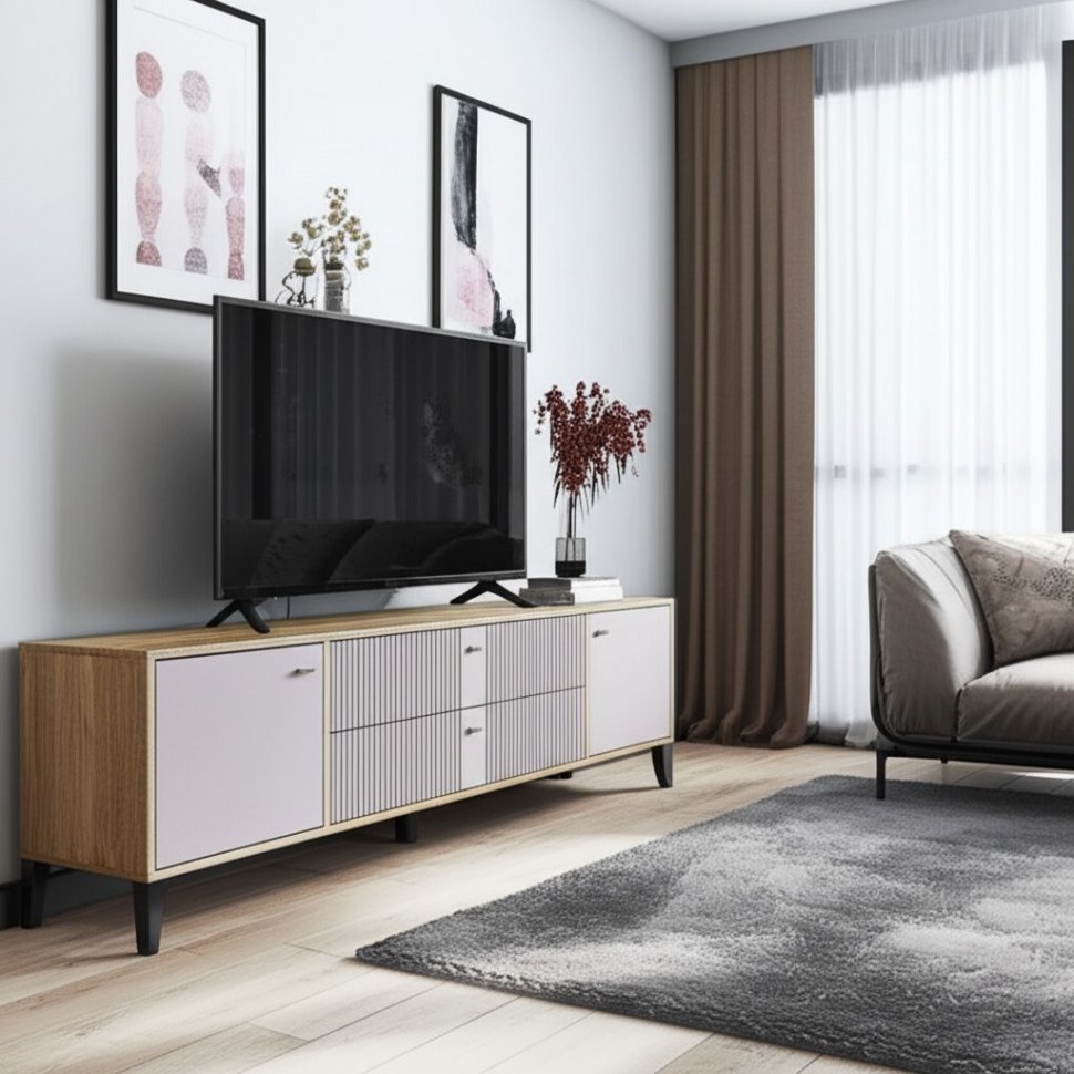 Тумба под телевизор Парус-10, Дуб крафт золотой, Карбон латте