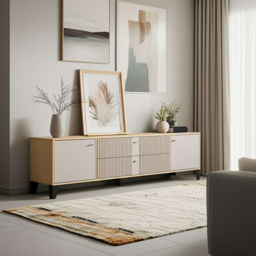 Тумба под телевизор Парус-10, Дуб крафт золотой, Карбон латте