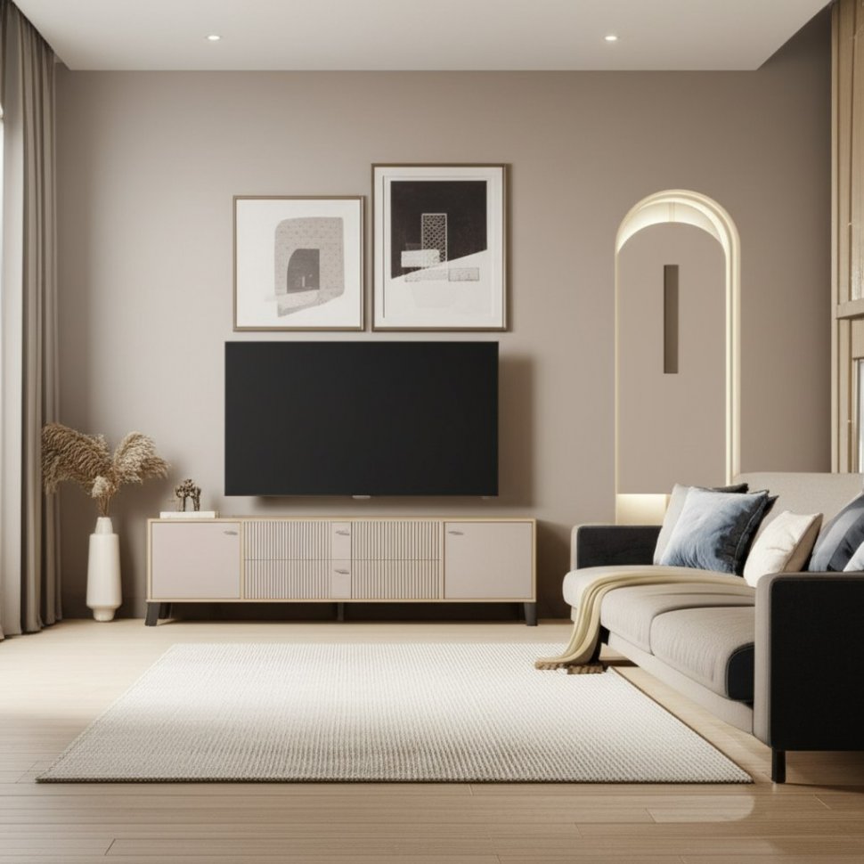 Тумба под телевизор Парус-10, Дуб крафт золотой, Карбон латте