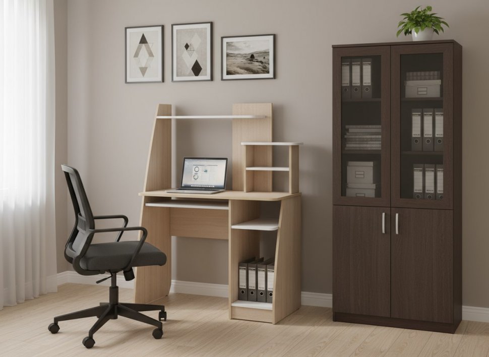 Интел-17 стол компьютерный Дуб Сонома / Белый Снег