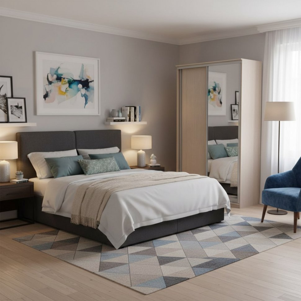 Шкаф купе Модерн 1190х450 2-х дверный 2-х секционный зеркало ясень