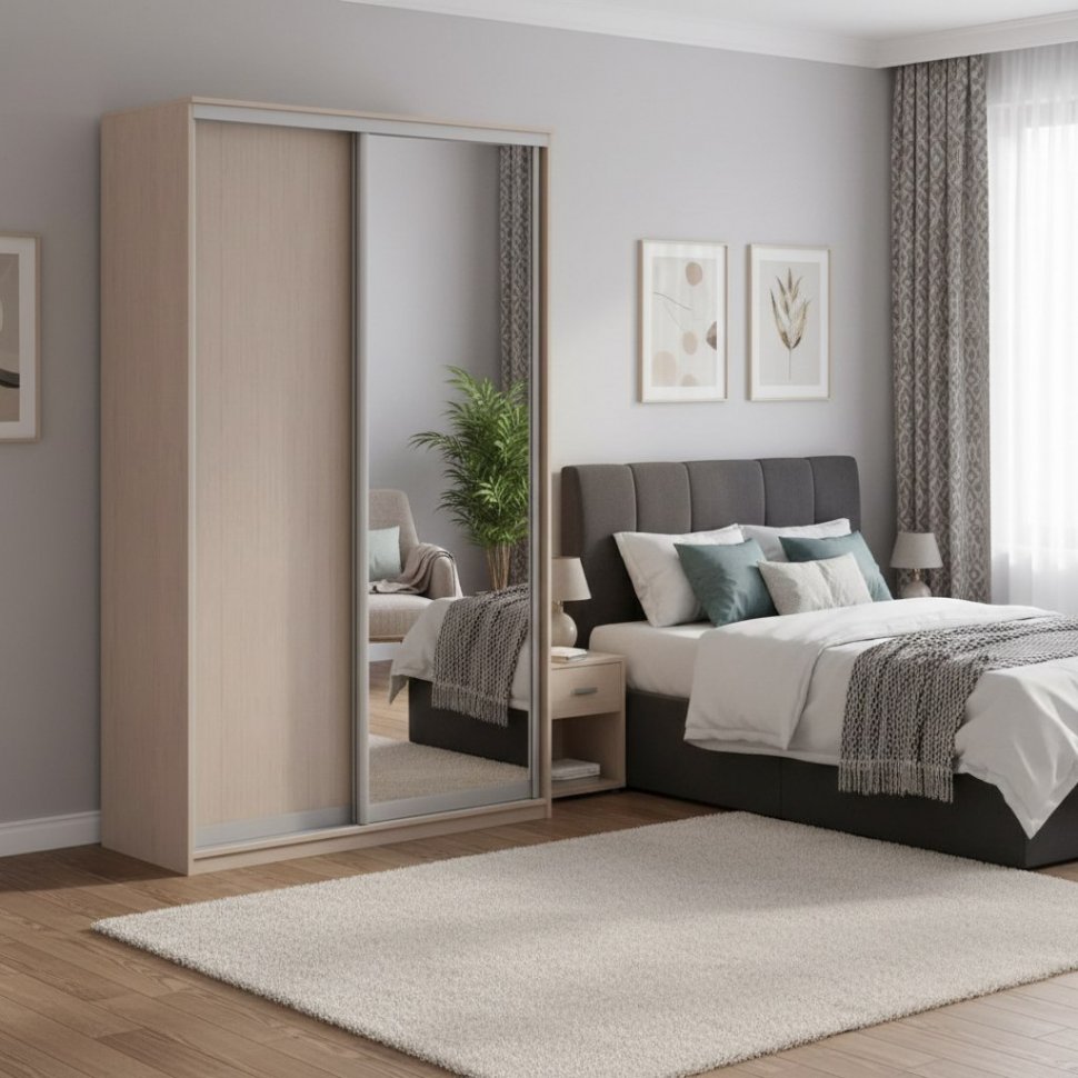 Шкаф купе Модерн 1190х450 2-х дверный 2-х секционный зеркало ясень