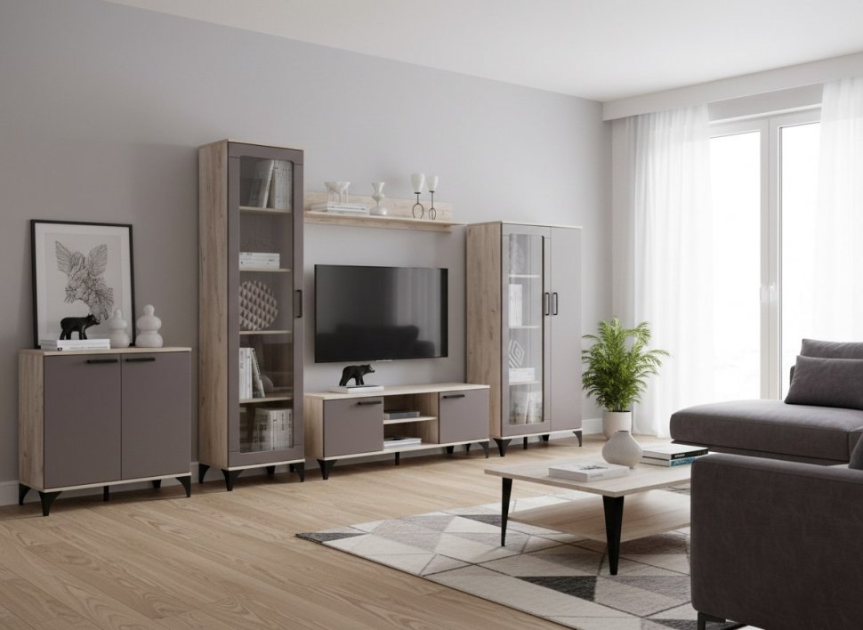 Марсель гостиная комплектация 1 Дуб Крафт серый/Софт графит
