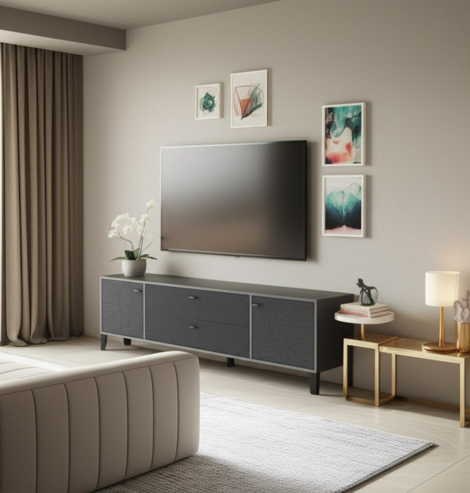 Тумба под телевизор Парус-10, Графит, Гранит лофт