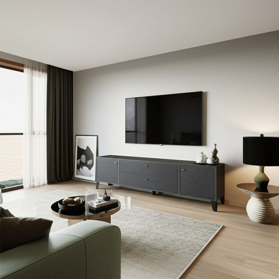 Тумба под телевизор Парус-10, Графит, Гранит лофт