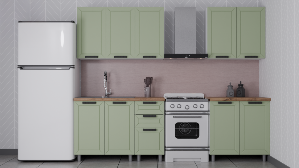 Кухня Аленушка 2 м Лилия Фиcташка/Фисташка, черный (без столешницы)