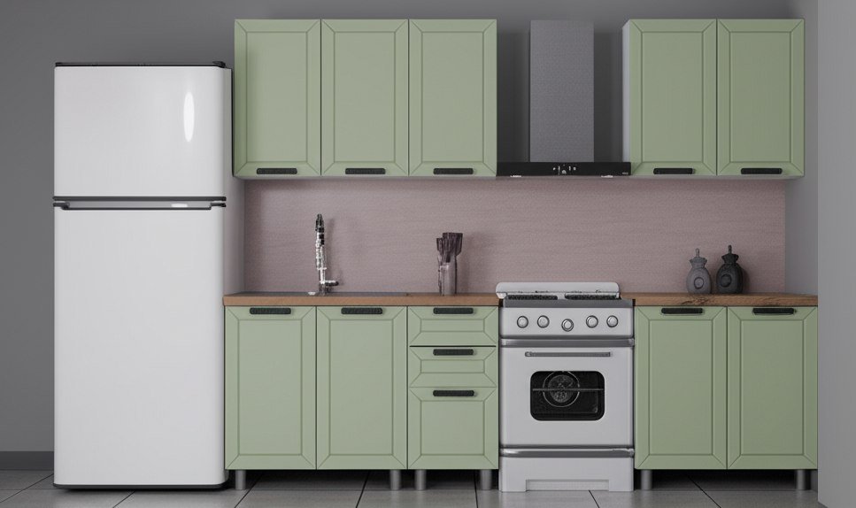 Кухня Аленушка 2 м Лилия Фиcташка/Фисташка, черный (без столешницы)