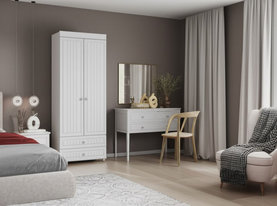 Шкаф 2-х дверный с ящиками (гл.560) Монако МН-49 белое дерево