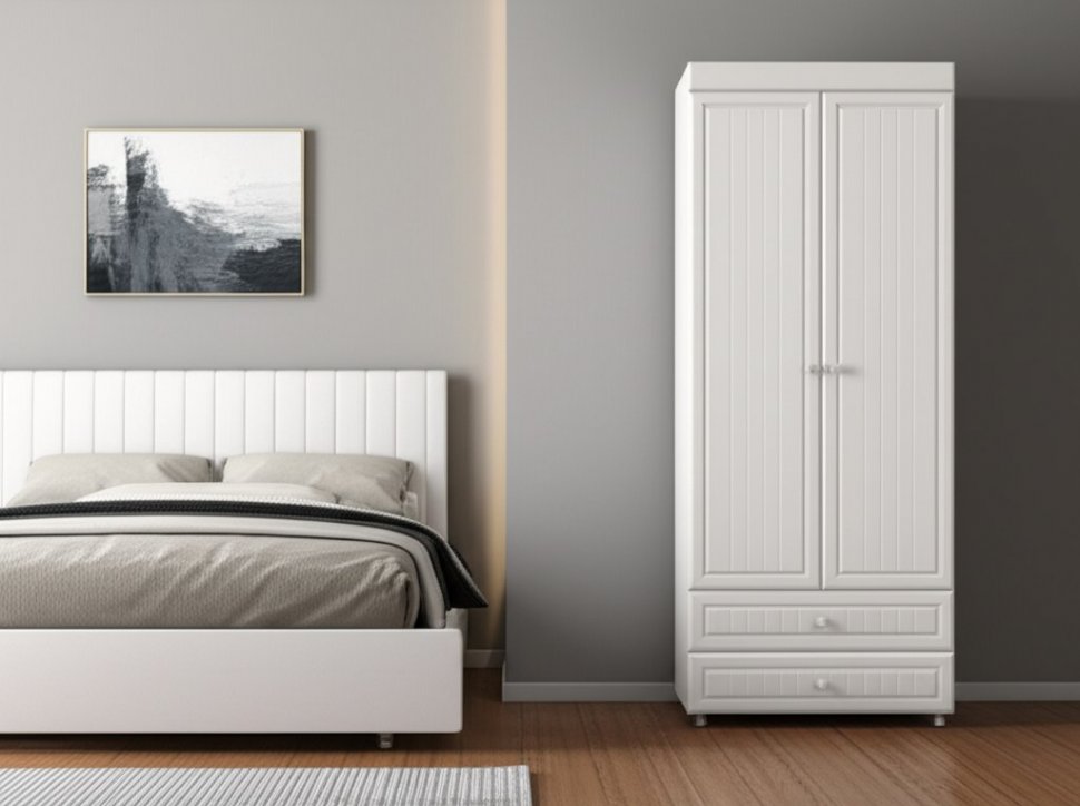 Шкаф 2-х дверный с ящиками (гл.560) Монако МН-49 белое дерево