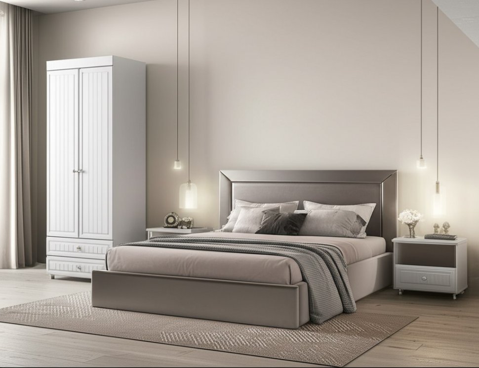 Шкаф 2-х дверный с ящиками (гл.560) Монако МН-49 белое дерево