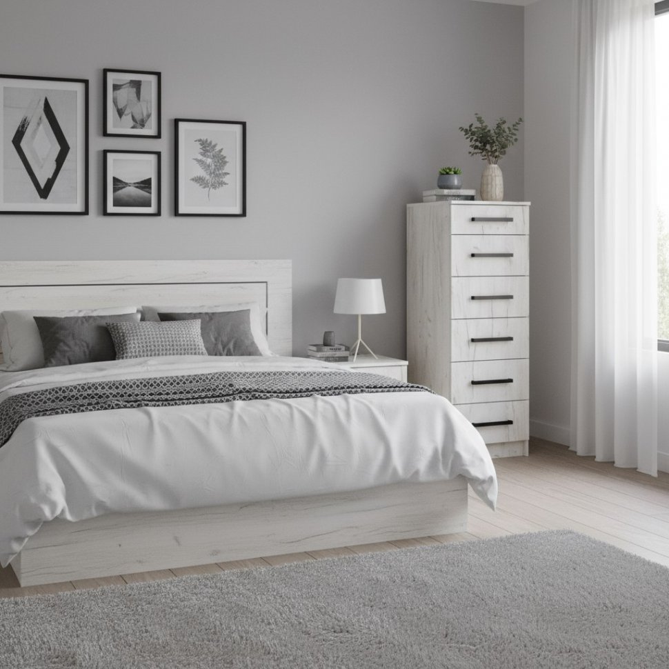 Комод высокий Фиеста, Дуб крафт белый