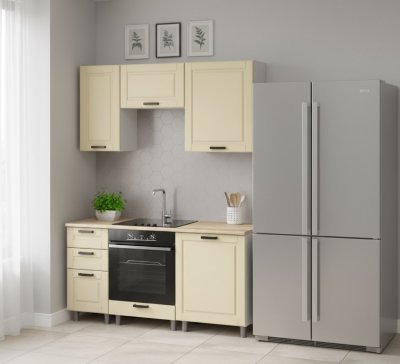 Кухня Аленушка 1,6 м в.7 Астра Крем,скоба черный,сонома