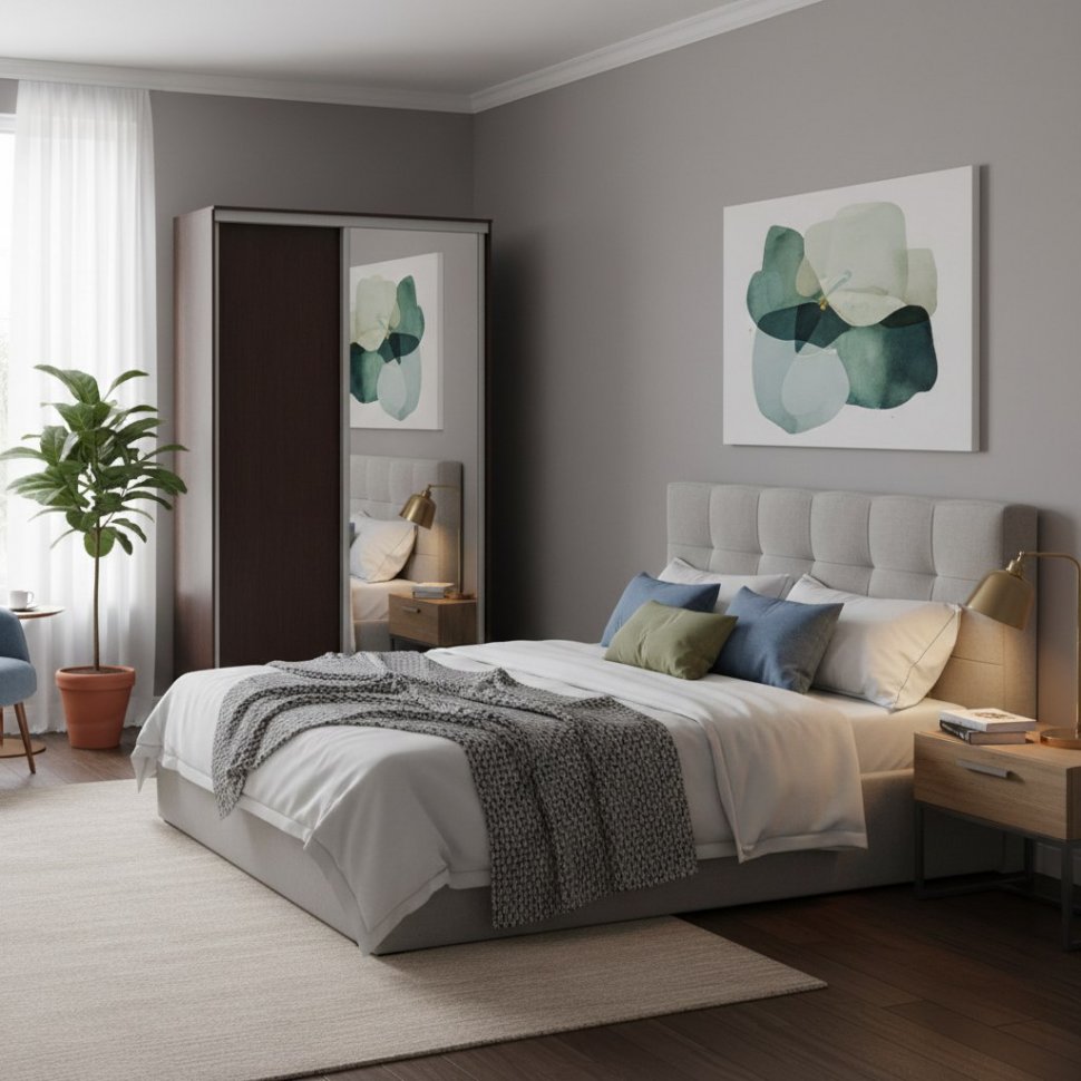 Шкаф купе Модерн 1190х450 2-х дверный 2-х секционный зеркало венге