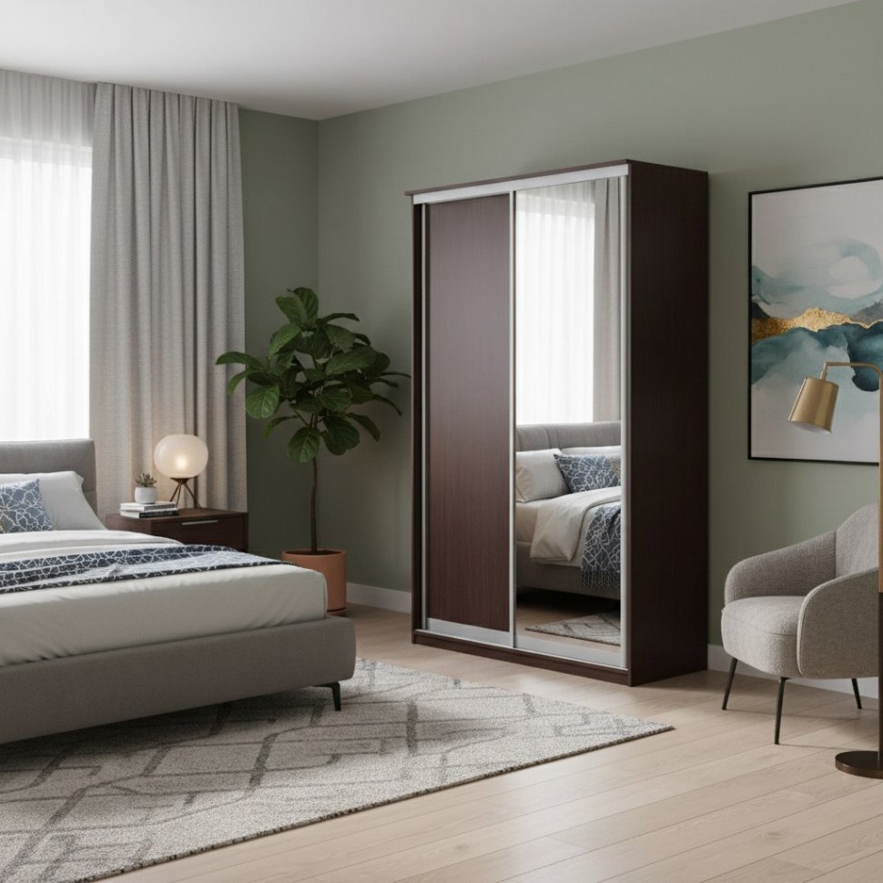 Шкаф купе Модерн 1190х450 2-х дверный 2-х секционный зеркало венге