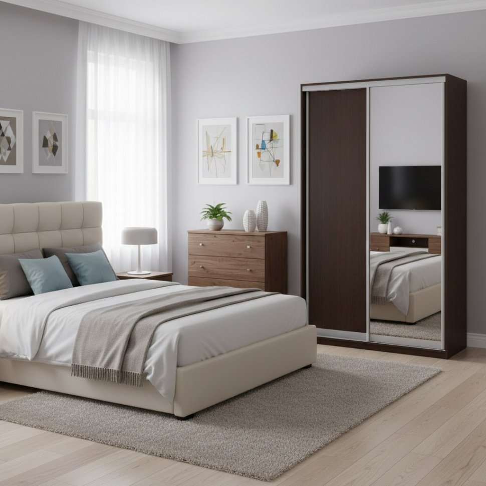 Шкаф купе Модерн 1190х450 2-х дверный 2-х секционный зеркало венге