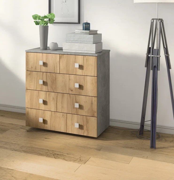 Комод Лофт-5 Бетон ателье / Дуб Крафт