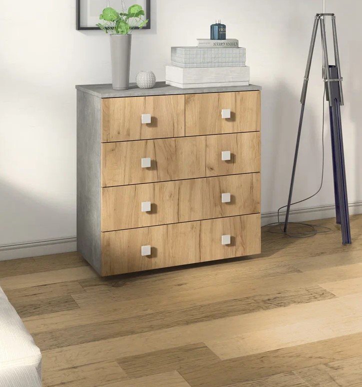 Комод Лофт-5 Бетон ателье / Дуб Крафт