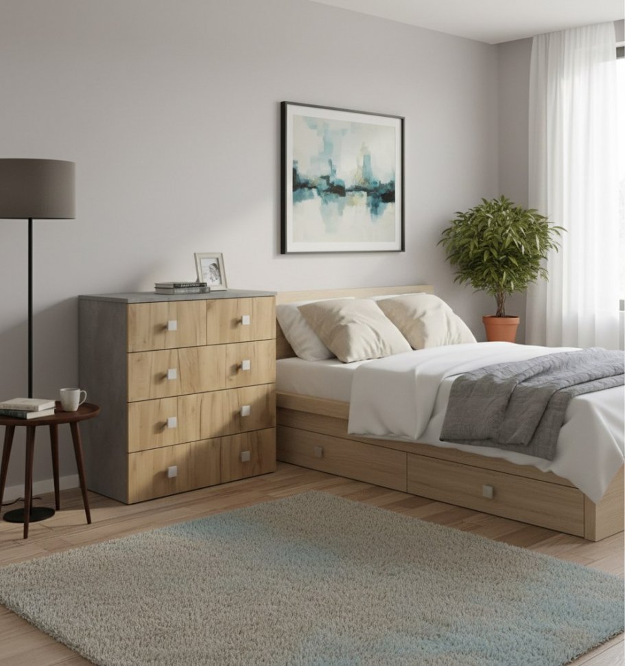 Комод Лофт-5 Бетон ателье / Дуб Крафт