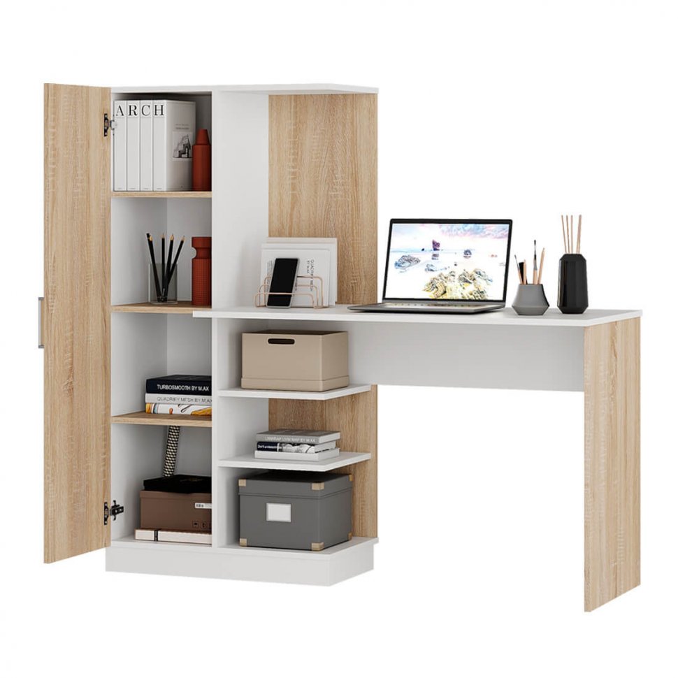 Стол компьютерный Бейсик (Мебелони) Дуб Сонома/Белый