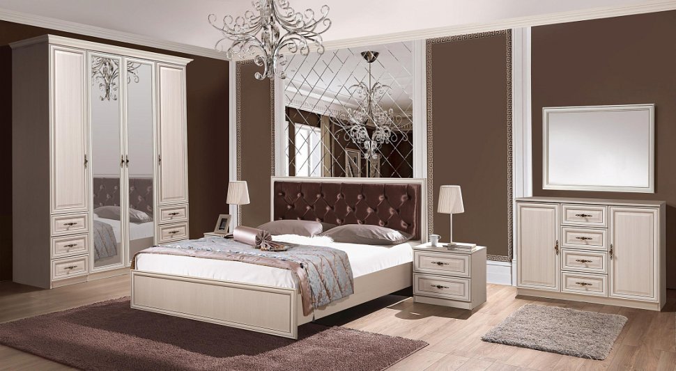 Кровать двуспальная 06.121-01 Габриэлла (1400) с ортопедическим основанием вудлайн кремовый/сандал белый