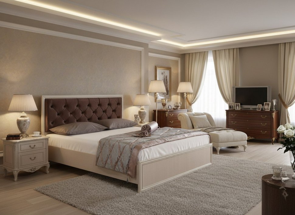 Кровать двуспальная 06.121-01 Габриэлла (1400) с ортопедическим основанием вудлайн кремовый/сандал белый