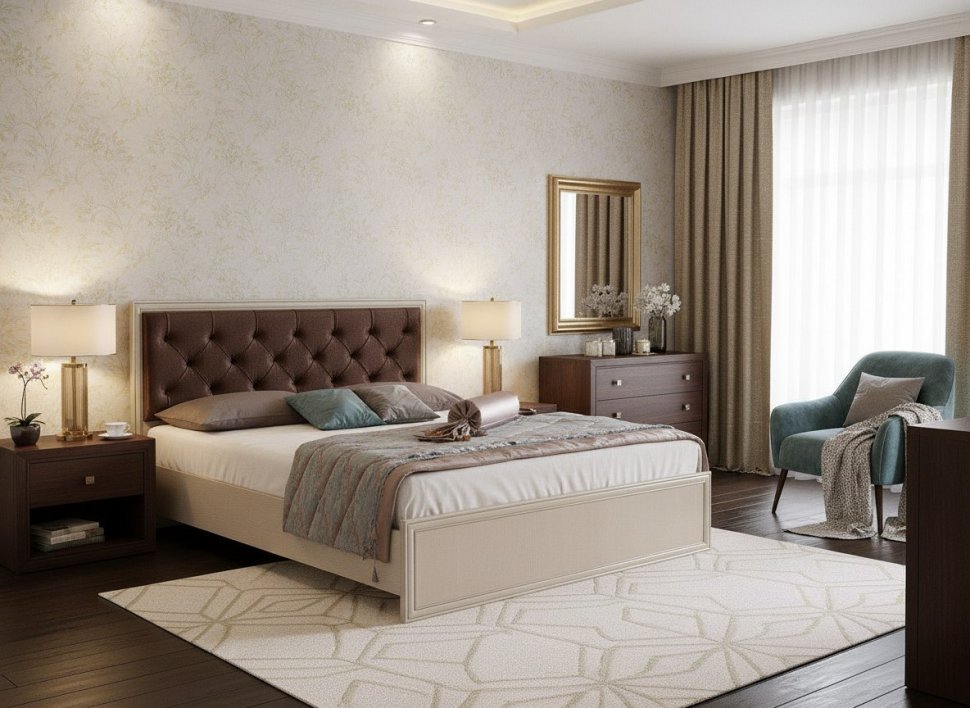 Кровать двуспальная 06.121-01 Габриэлла (1400) с ортопедическим основанием вудлайн кремовый/сандал белый