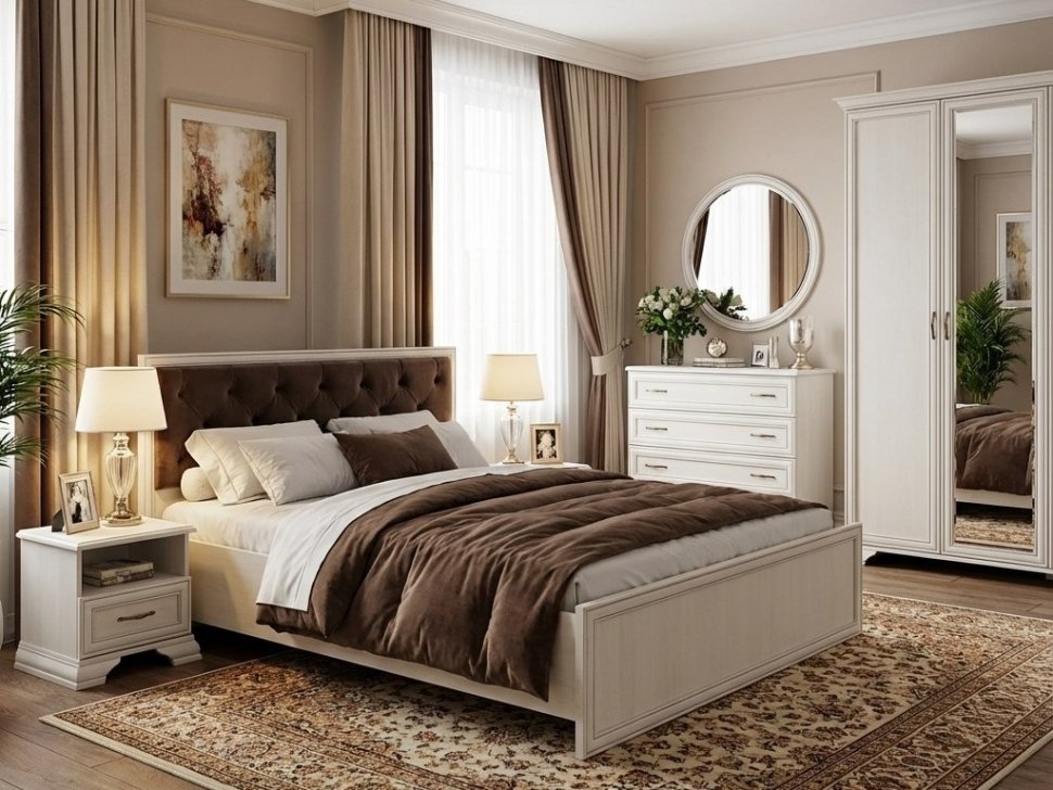 Кровать двуспальная 06.121-01 Габриэлла (1400) с ортопедическим основанием вудлайн кремовый/сандал белый