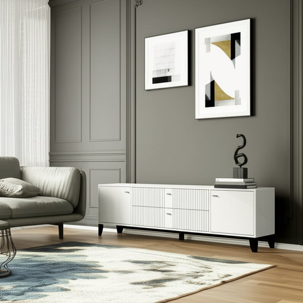 Тумба под телевизор Парус-10, Белый, Белый снег