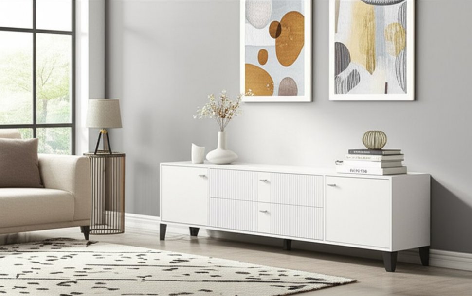 Тумба под телевизор Парус-10, Белый, Белый снег