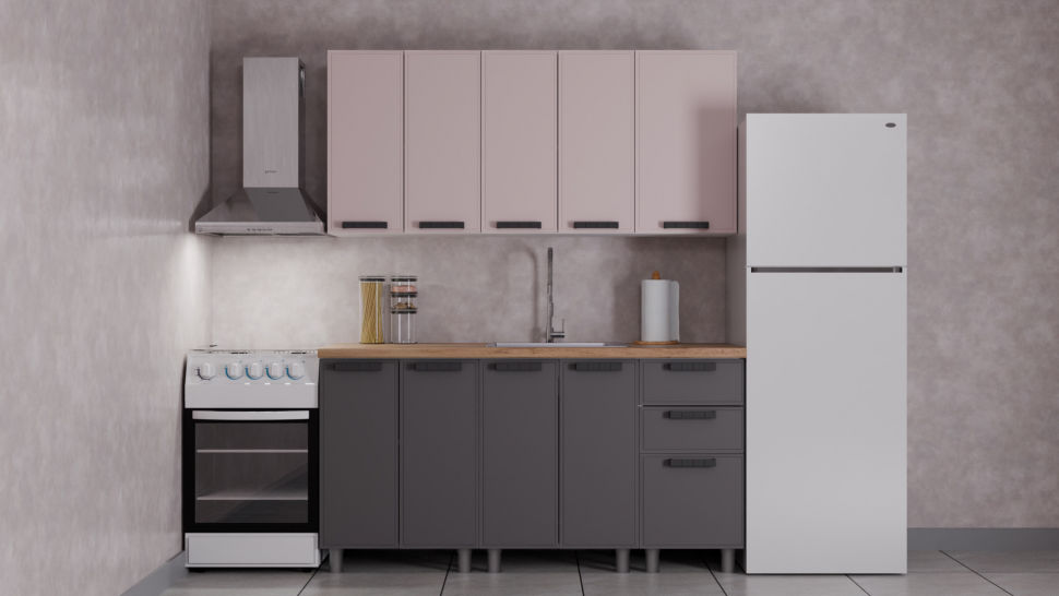 Кухня Аленушка 1,6 м Магнолия Кашемир/Сталь,скоба черный,сонома