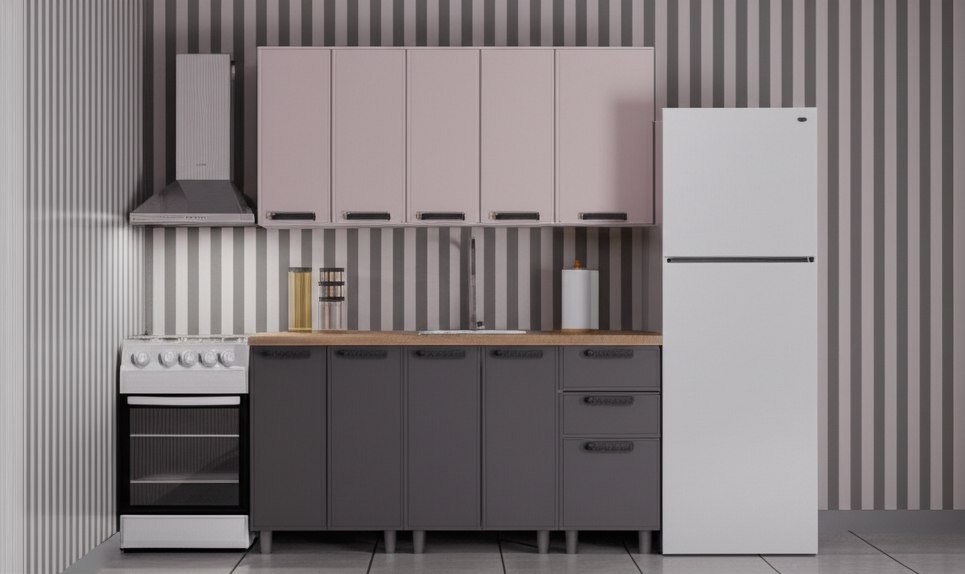 Кухня Аленушка 1,6 м Магнолия Кашемир/Сталь,скоба черный,сонома