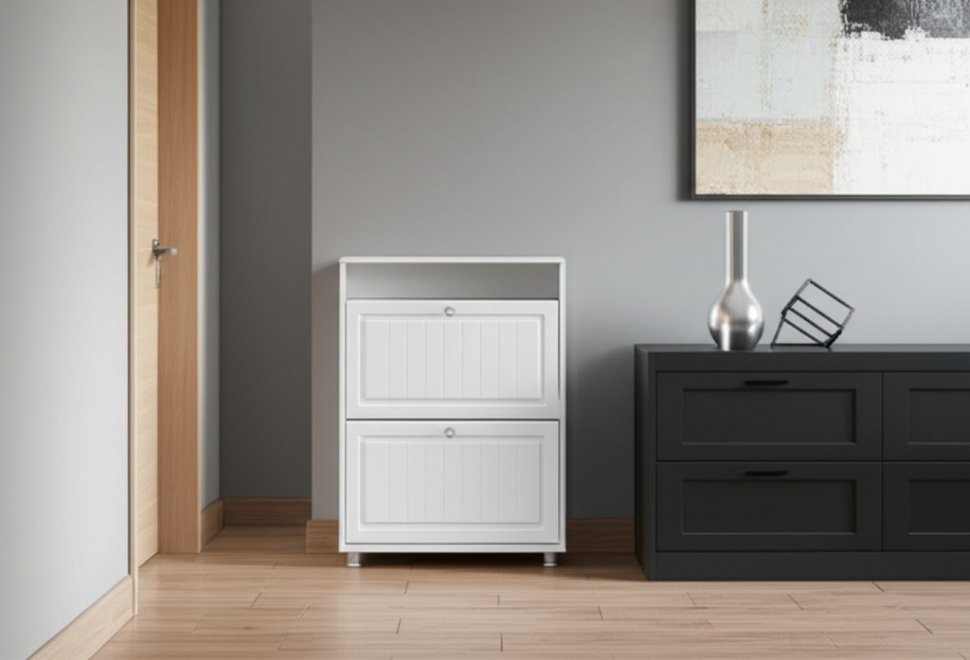 Тумба под обувь 2-х секционная Монако МН-23 белое дерево