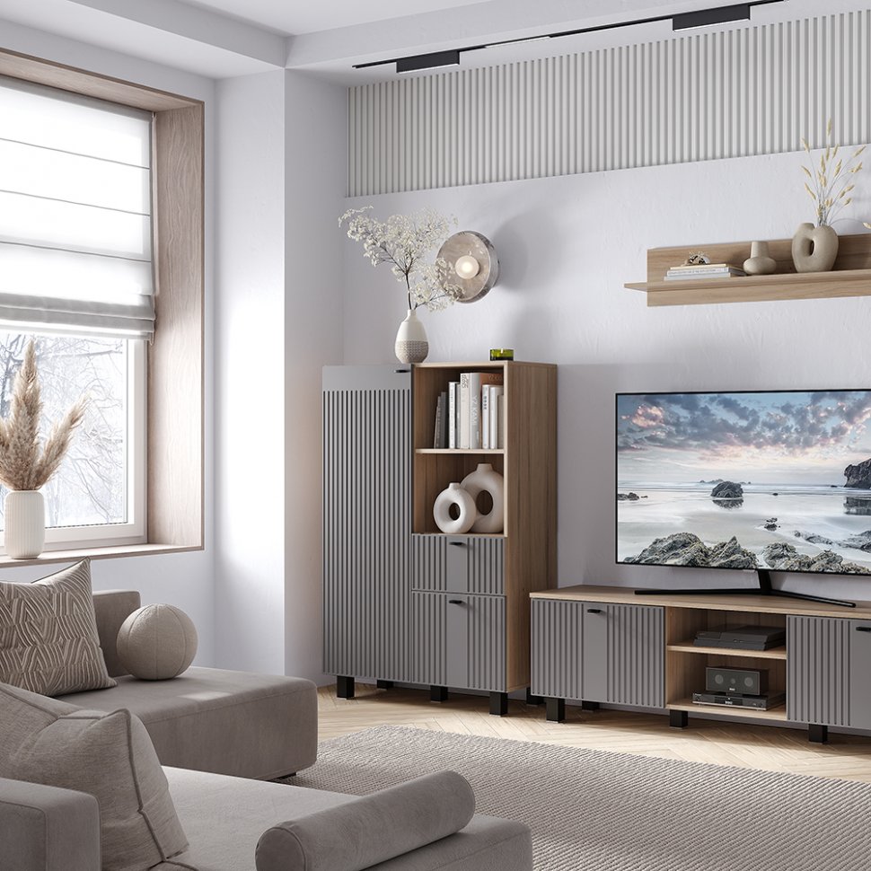 Комод с дверцами и ящиком Олива ШК-16 (БТС) Муссон софт / Дуб Каньон