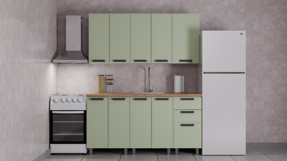 Кухня Аленушка 1,6 м Магнолия Фисташка/Фисташка, черный (без столешницы)