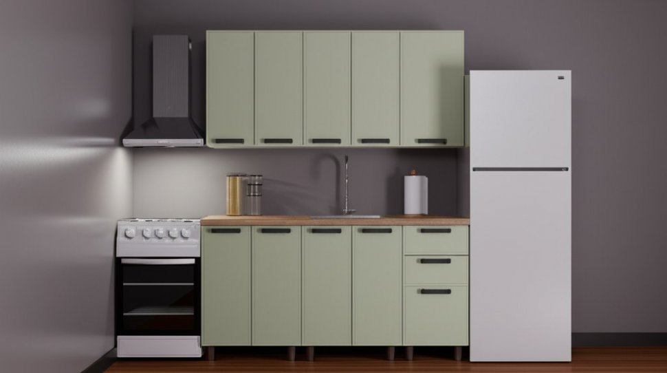 Кухня Аленушка 1,6 м Магнолия Фисташка/Фисташка, черный (без столешницы)