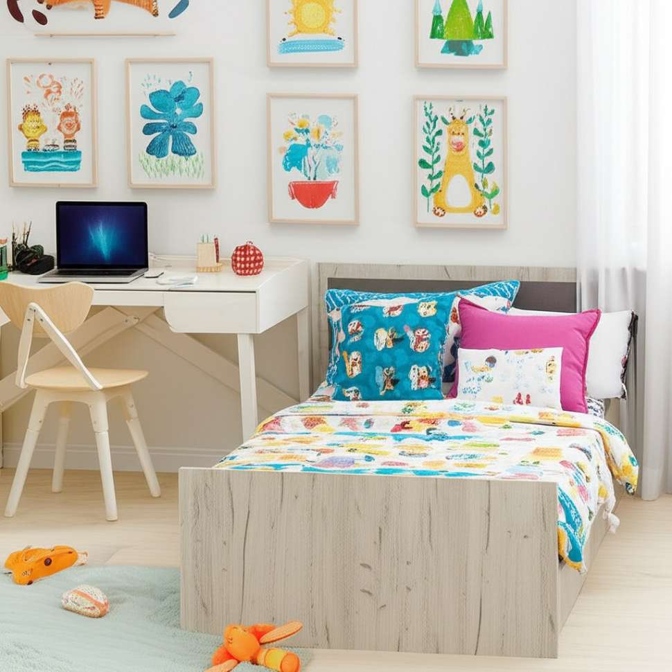 Каркас кровати Фиеста 0,9м, Дуб крафт белый