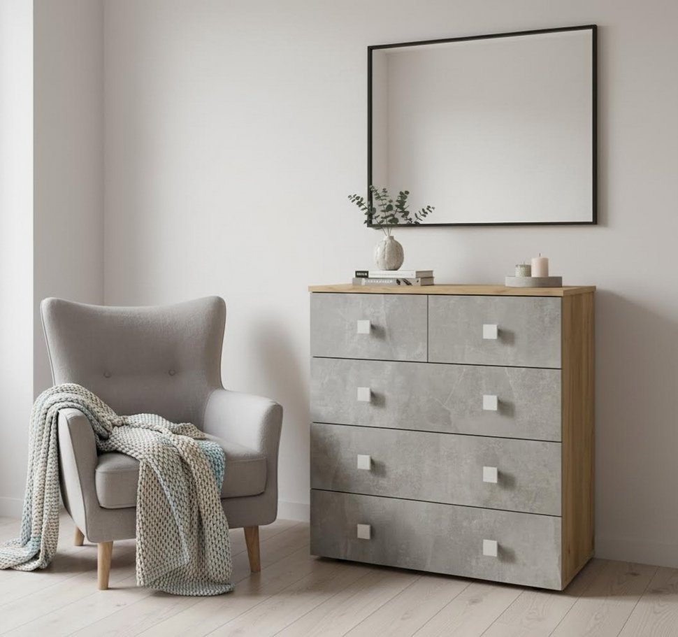 Комод Лофт-5 Дуб Крафт / Бетон ателье