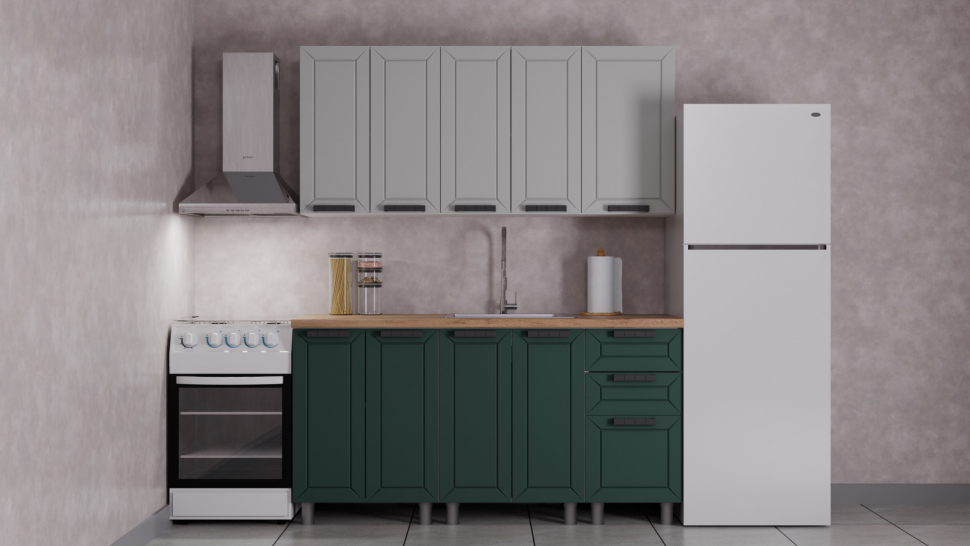 Кухня Аленушка 1,6 м Лилия Керамика/Изумруд,скоба черный,сонома