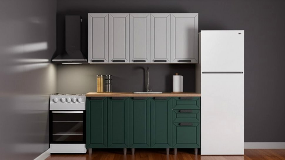 Кухня Аленушка 1,6 м Лилия Керамика/Изумруд,скоба черный,сонома