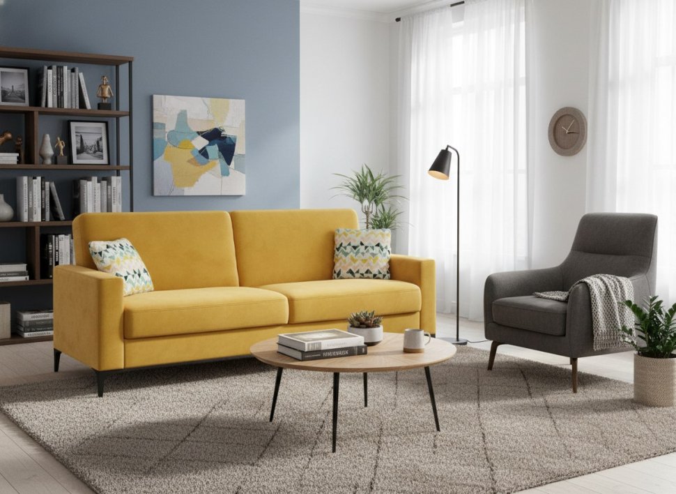 Диван-кровать Алекс 3Т модель 047 Геометрия 69/Ультра Мустард